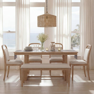 English Elm Trexm Farmhouse Six-piece Dining Set with Rubberwood Legs Upholstered Chairs and Bench Natural ST000159AAD