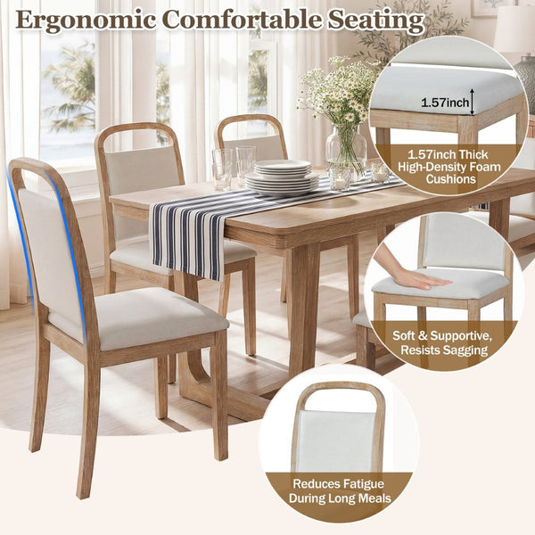 English Elm Trexm Farmhouse Six-piece Dining Set with Rubberwood Legs Upholstered Chairs and Bench Natural ST000159AAD
