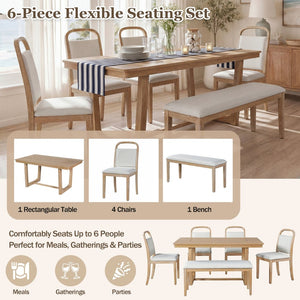 English Elm Trexm Farmhouse Six-piece Dining Set with Rubberwood Legs Upholstered Chairs and Bench Natural ST000159AAD
