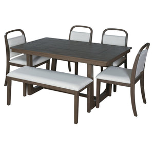 English Elm Trexm Farmhouse Six-piece Dining Set with Rubberwood Legs Upholstered Chairs and Bench Brown ST000159AAP