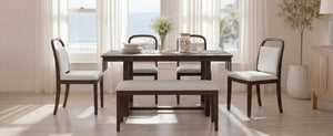 English Elm Trexm Farmhouse Six-piece Dining Set with Rubberwood Legs Upholstered Chairs and Bench Brown ST000159AAP