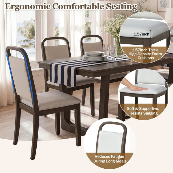 English Elm Trexm Farmhouse Six-piece Dining Set with Rubberwood Legs Upholstered Chairs and Bench Brown ST000159AAP