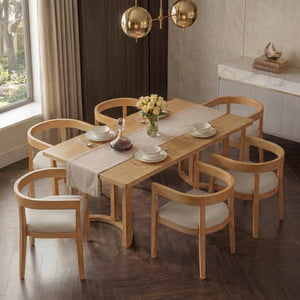 English Elm Trexm Seven Piece Farmhouse Dining Set with Oak Veneer Table and Barrel Back Chairs ST000161AAN
