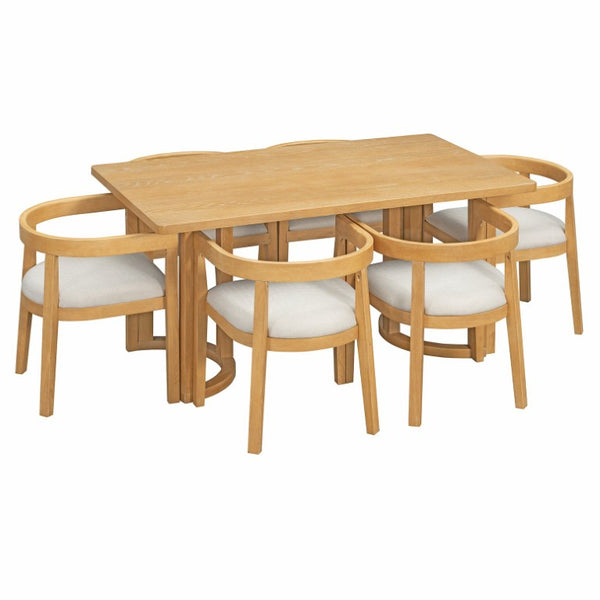 English Elm Trexm Seven Piece Farmhouse Dining Set with Oak Veneer Table and Barrel Back Chairs ST000161AAN