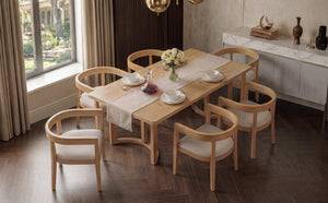 English Elm Trexm Seven Piece Farmhouse Dining Set with Oak Veneer Table and Barrel Back Chairs ST000161AAN