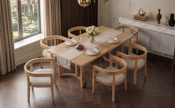 English Elm Trexm Seven Piece Farmhouse Dining Set with Oak Veneer Table and Barrel Back Chairs ST000161AAN