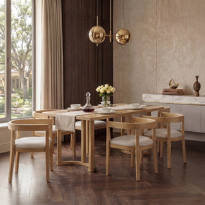 English Elm Trexm Seven Piece Farmhouse Dining Set with Oak Veneer Table and Barrel Back Chairs ST000161AAN