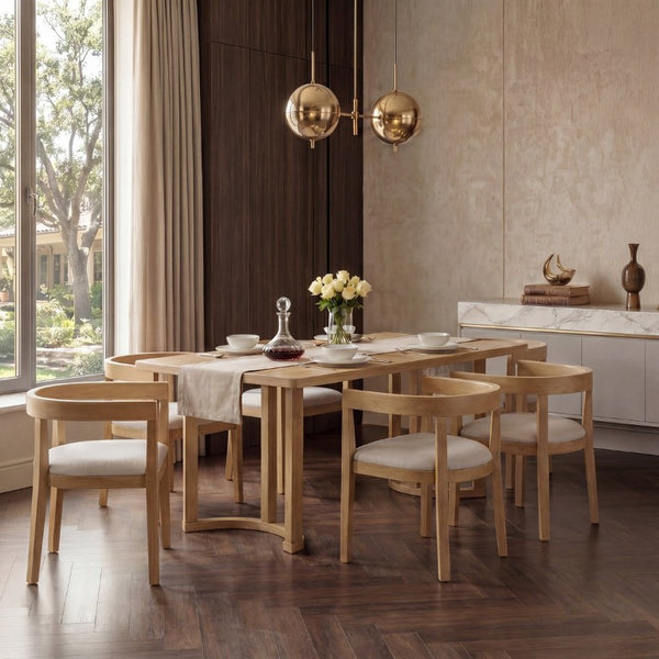 English Elm Trexm Seven Piece Farmhouse Dining Set with Oak Veneer Table and Barrel Back Chairs ST000161AAN