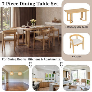 English Elm Trexm Seven Piece Farmhouse Dining Set with Oak Veneer Table and Barrel Back Chairs ST000161AAN