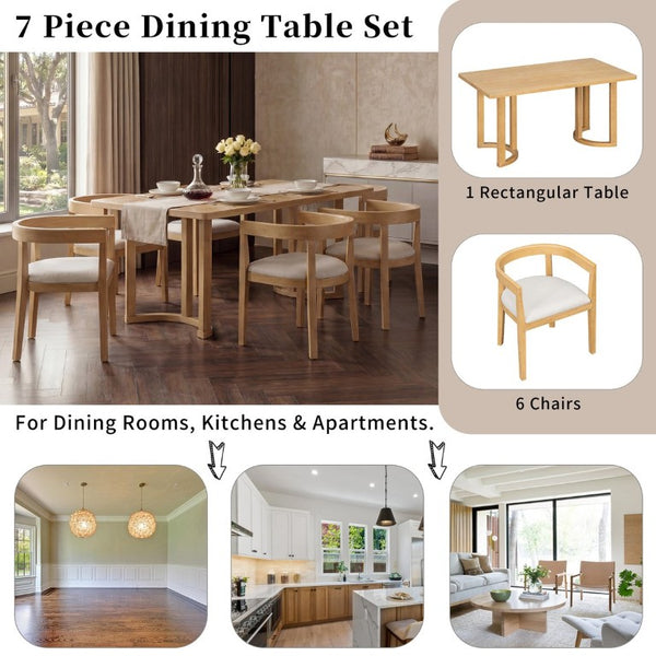 English Elm Trexm Seven Piece Farmhouse Dining Set with Oak Veneer Table and Barrel Back Chairs ST000161AAN