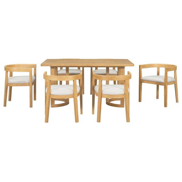 English Elm Trexm Seven Piece Farmhouse Dining Set with Oak Veneer Table and Barrel Back Chairs ST000161AAN