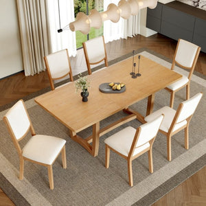 English Elm Trexm Extendable Oak Veneer Dining Set with Six Upholstered Curved Back Chairs Natural ST000162AAN