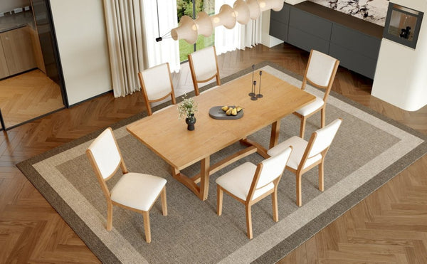 English Elm Trexm Extendable Oak Veneer Dining Set with Six Upholstered Curved Back Chairs Natural ST000162AAN