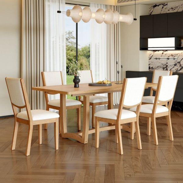 English Elm Trexm Extendable Oak Veneer Dining Set with Six Upholstered Curved Back Chairs Natural ST000162AAN