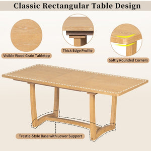 English Elm Trexm Extendable Oak Veneer Dining Set with Six Upholstered Curved Back Chairs Natural ST000162AAN