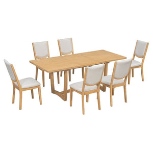 English Elm Trexm Extendable Oak Veneer Dining Set with Six Upholstered Curved Back Chairs Natural ST000162AAN