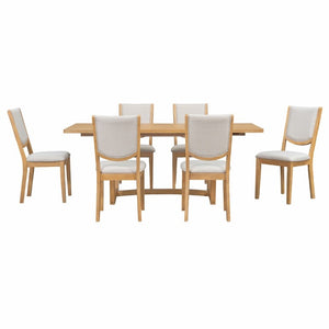 English Elm Trexm Extendable Oak Veneer Dining Set with Six Upholstered Curved Back Chairs Natural ST000162AAN