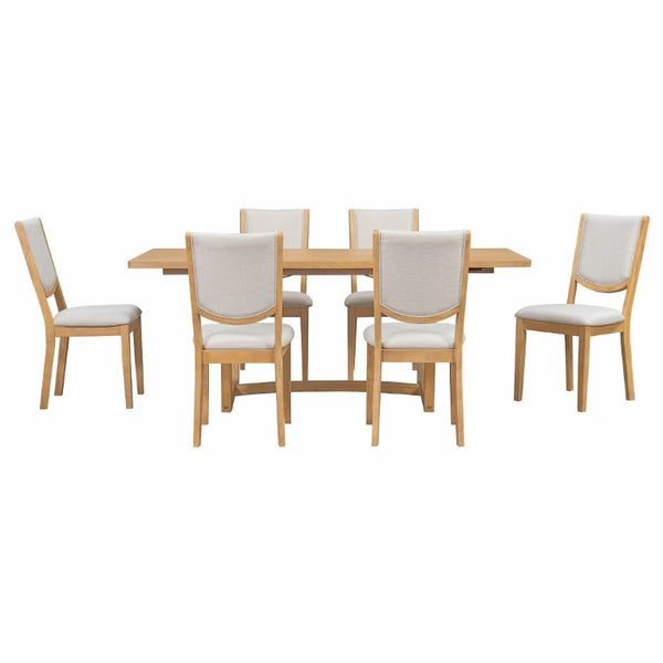 English Elm Trexm Extendable Oak Veneer Dining Set with Six Upholstered Curved Back Chairs Natural ST000162AAN