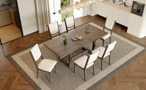 English Elm Trexm Extendable Oak Veneer Dining Set with Six Upholstered Curved Back Chairs Espresso ST000162AAP