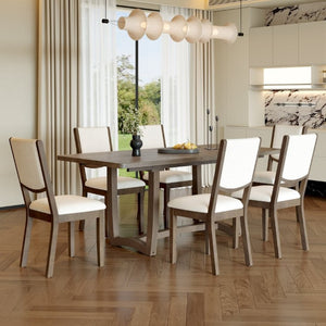 English Elm Trexm Extendable Oak Veneer Dining Set with Six Upholstered Curved Back Chairs Espresso ST000162AAP