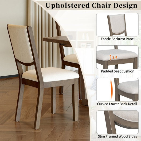 English Elm Trexm Extendable Oak Veneer Dining Set with Six Upholstered Curved Back Chairs Espresso ST000162AAP