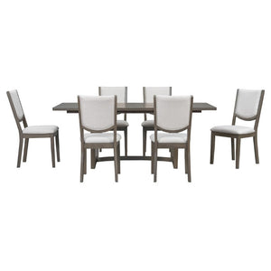 English Elm Trexm Extendable Oak Veneer Dining Set with Six Upholstered Curved Back Chairs Espresso ST000162AAP