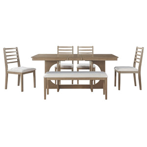 English Elm Trexm Rustic Oak Veneer Extendable Dining Set Seats Six with Bench and Ladder Back Chairs ST000163AAP