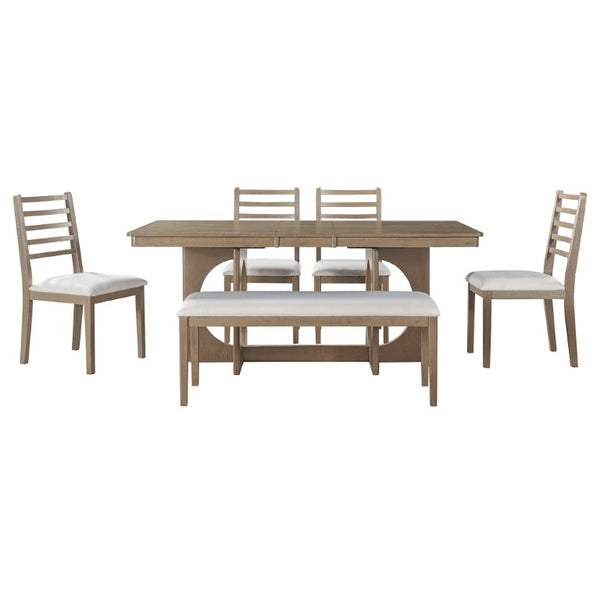 English Elm Trexm Rustic Oak Veneer Extendable Dining Set Seats Six with Bench and Ladder Back Chairs ST000163AAP