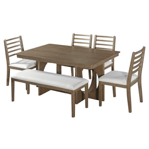 English Elm Trexm Rustic Oak Veneer Extendable Dining Set Seats Six with Bench and Ladder Back Chairs ST000163AAP