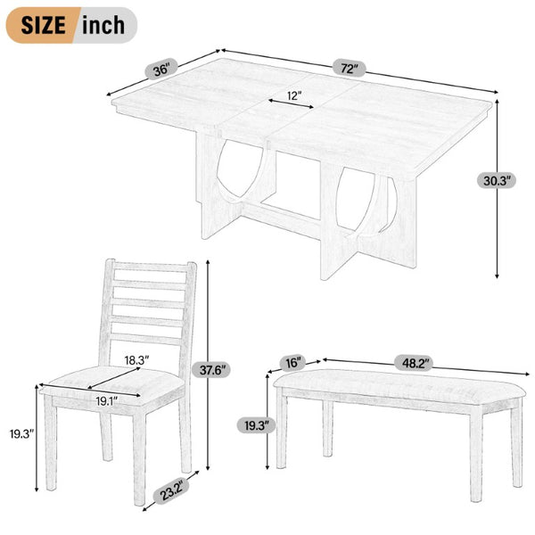 English Elm Trexm Rustic Oak Veneer Extendable Dining Set Seats Six with Bench and Ladder Back Chairs ST000163AAP