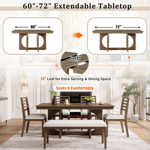 English Elm Trexm Rustic Oak Veneer Extendable Dining Set Seats Six with Bench and Ladder Back Chairs ST000163AAP