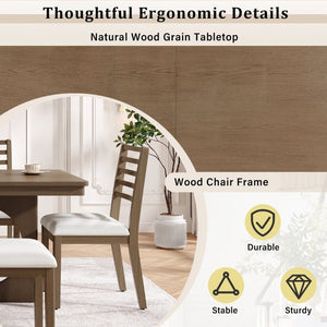 English Elm Trexm Rustic Oak Veneer Extendable Dining Set Seats Six with Bench and Ladder Back Chairs ST000163AAP