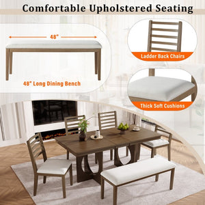 English Elm Trexm Rustic Oak Veneer Extendable Dining Set Seats Six with Bench and Ladder Back Chairs ST000163AAP