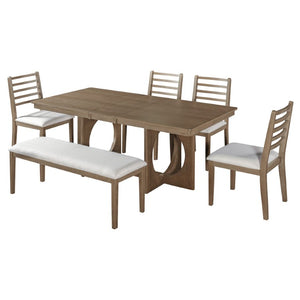 English Elm Trexm Rustic Oak Veneer Extendable Dining Set Seats Six with Bench and Ladder Back Chairs ST000163AAP