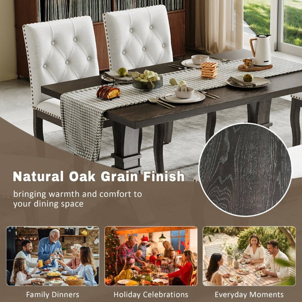 English Elm Trexm Six Piece Farmhouse Dining Set Oak Veneer Table Tufted Chairs Bench Nailhead Espresso ST000164AAB