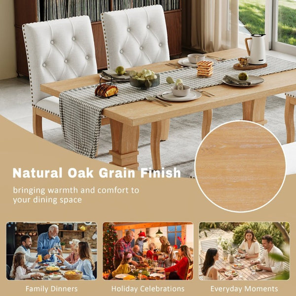 English Elm Trexm Six Piece Farmhouse Dining Set Oak Veneer Table Tufted Chairs Bench Nailhead Natural ST000164AAD