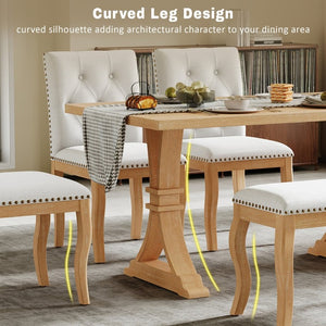 English Elm Trexm Six Piece Farmhouse Dining Set Oak Veneer Table Tufted Chairs Bench Nailhead Natural ST000164AAD