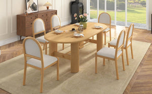 English Elm Trexm Oval Oak Veneer Dining Table Set Seating Six with Upholstered Chairs Pedestal Base ST000165AAN