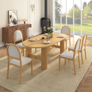English Elm Trexm Oval Oak Veneer Dining Table Set Seating Six with Upholstered Chairs Pedestal Base ST000165AAN