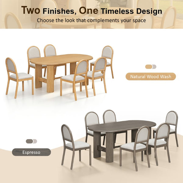 English Elm Trexm Oval Oak Veneer Dining Table Set Seating Six with Upholstered Chairs Pedestal Base ST000165AAN