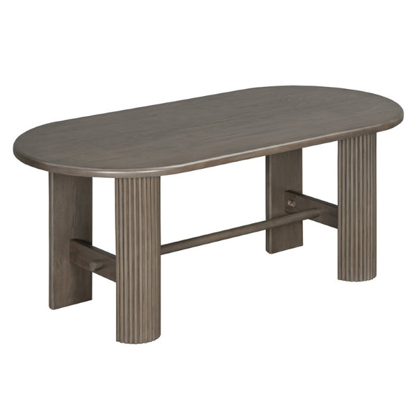 English Elm Trexm Oval Oak Veneer Dining Set Seats Six with Fluted Pedestal Base and Upholstered Chairs ST000165AAP