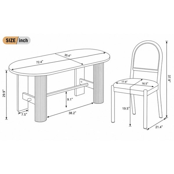 English Elm Trexm Oval Oak Veneer Dining Set Seats Six with Fluted Pedestal Base and Upholstered Chairs ST000165AAP