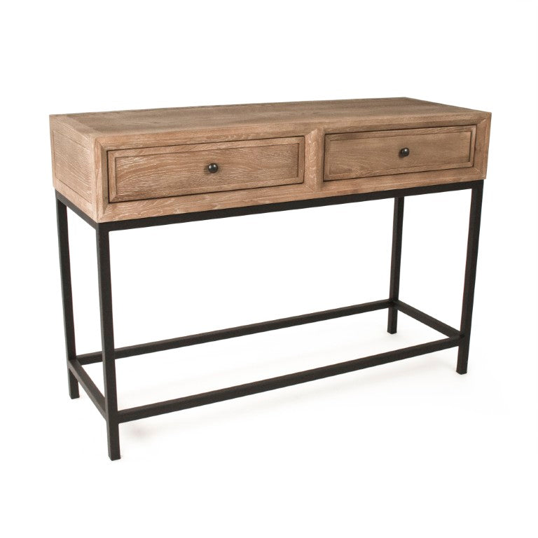 Zentique Finneas Slim Oak Console Table with Matte Metal Frame — Compact Entryway Storage & Display, 45.5" ST1468-115 E272