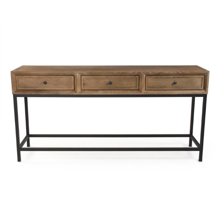 Zentique Finneas Modern Oak Console Table with Metal Frame — Slim Entryway Storage, Warm Oak & Matte Metal Finish ST1468-165 E272