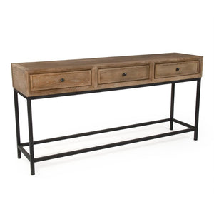 Zentique Finneas Modern Oak Console Table with Metal Frame — Slim Entryway Storage, Warm Oak & Matte Metal Finish ST1468-165 E272