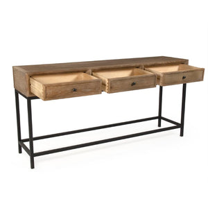 Zentique Finneas Modern Oak Console Table with Metal Frame — Slim Entryway Storage, Warm Oak & Matte Metal Finish ST1468-165 E272