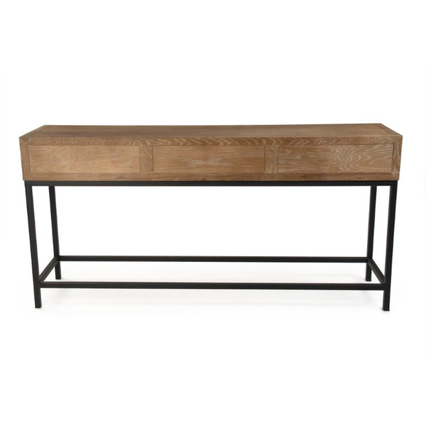 Zentique Finneas Modern Oak Console Table with Metal Frame — Slim Entryway Storage, Warm Oak & Matte Metal Finish ST1468-165 E272