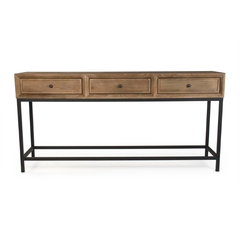 Zentique Finneas Modern Oak Console Table with Metal Frame — Slim Entryway Storage, Warm Oak & Matte Metal Finish ST1468-165 E272