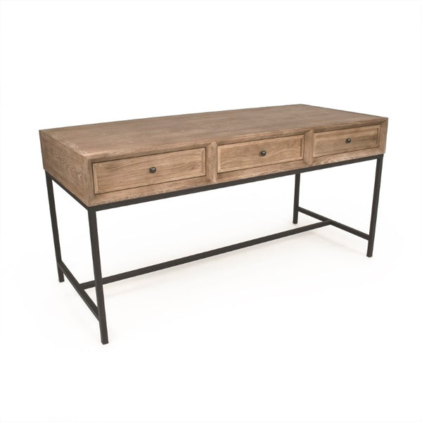 Zentique Finneas Modern Oak Desk with Powder-Coated Metal Frame — Spacious 65" Workstation, Durable Design ST1468-Writing Desk