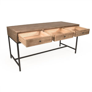 Zentique Finneas Modern Oak Desk with Powder-Coated Metal Frame — Spacious 65" Workstation, Durable Design ST1468-Writing Desk